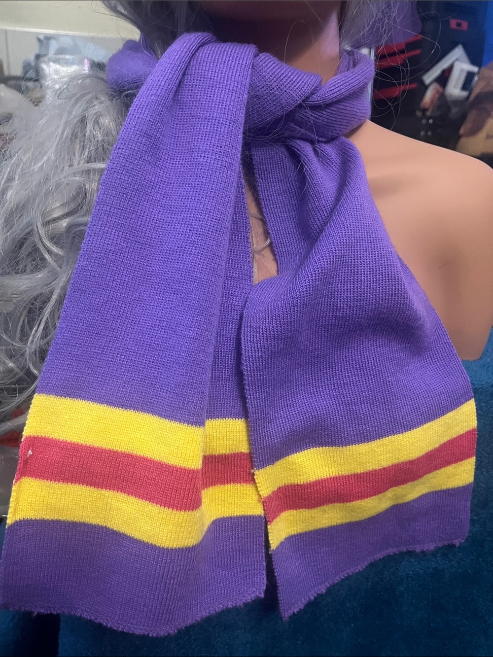 Purple Knit Scarf with Yellow and Red Stripe Accents Minions S24